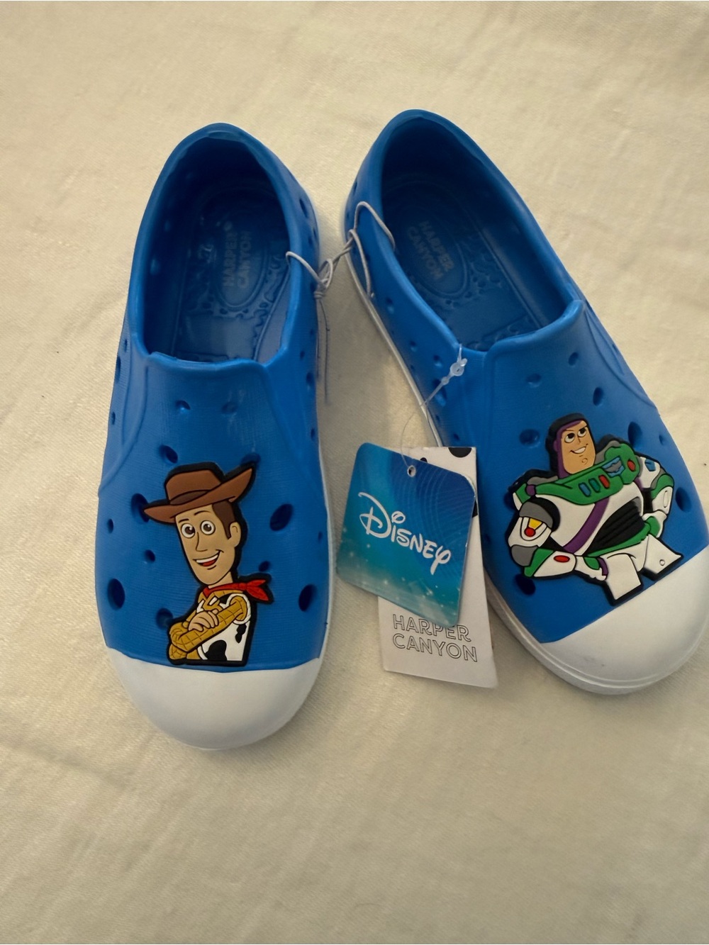 Harper Canyon Blue Kids Slip-On water shoes with Toy Story Woody & Buzz Graphics